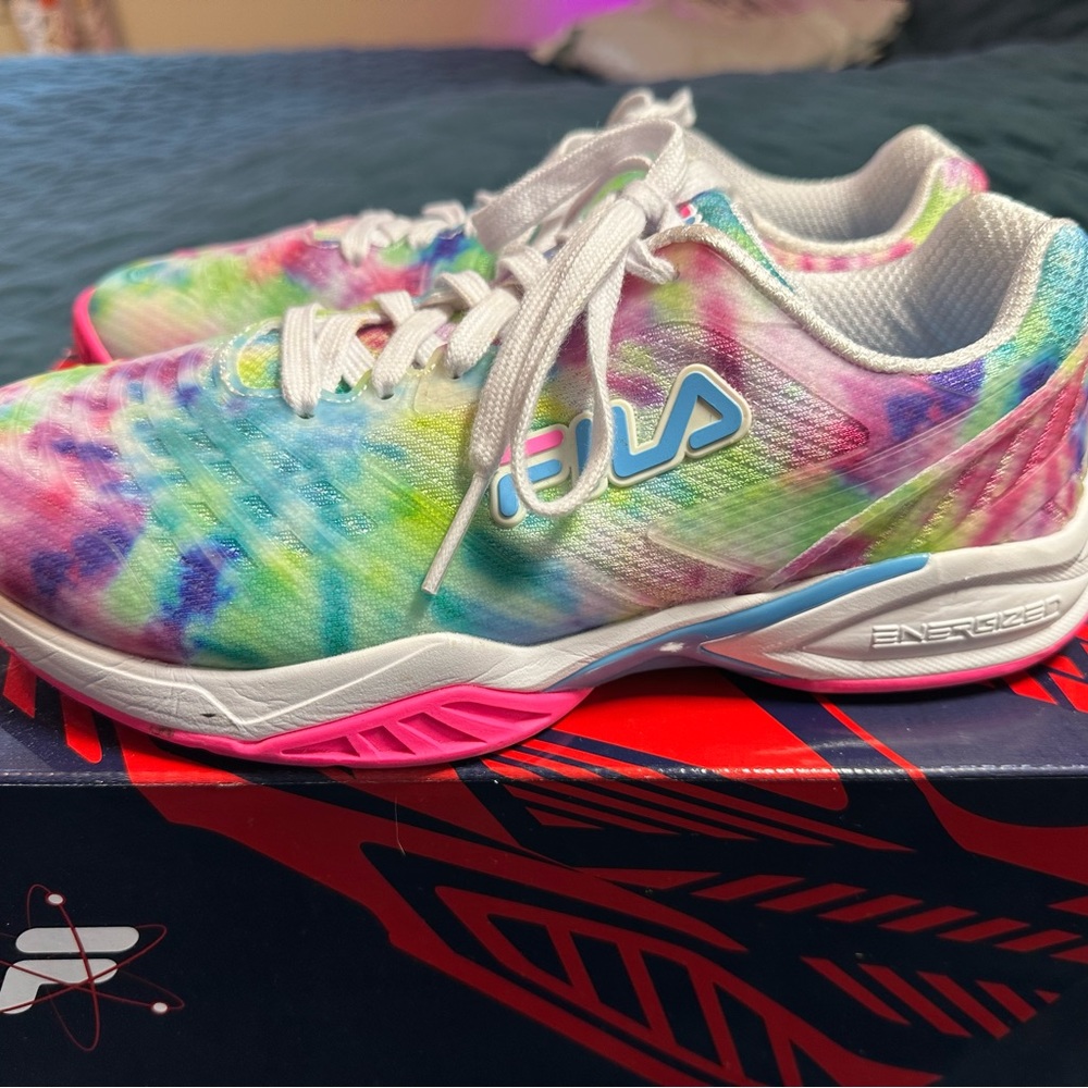 Fila brand Axilus 2 Energized tennis sneakers. Women’s size 8.5 rainbow tie dye
